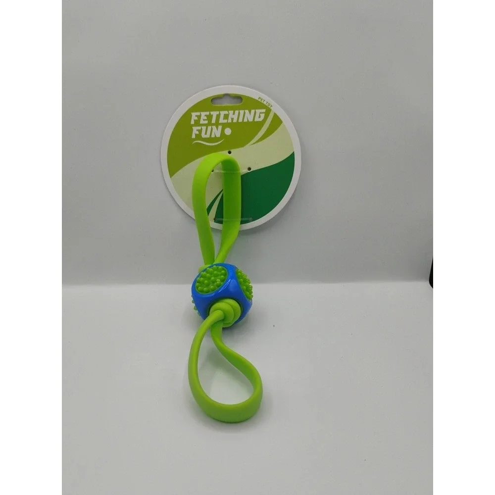Fetching Fun Dog Rope Toy Pet OS Green Blue New Textured Rubber Tug Fetch